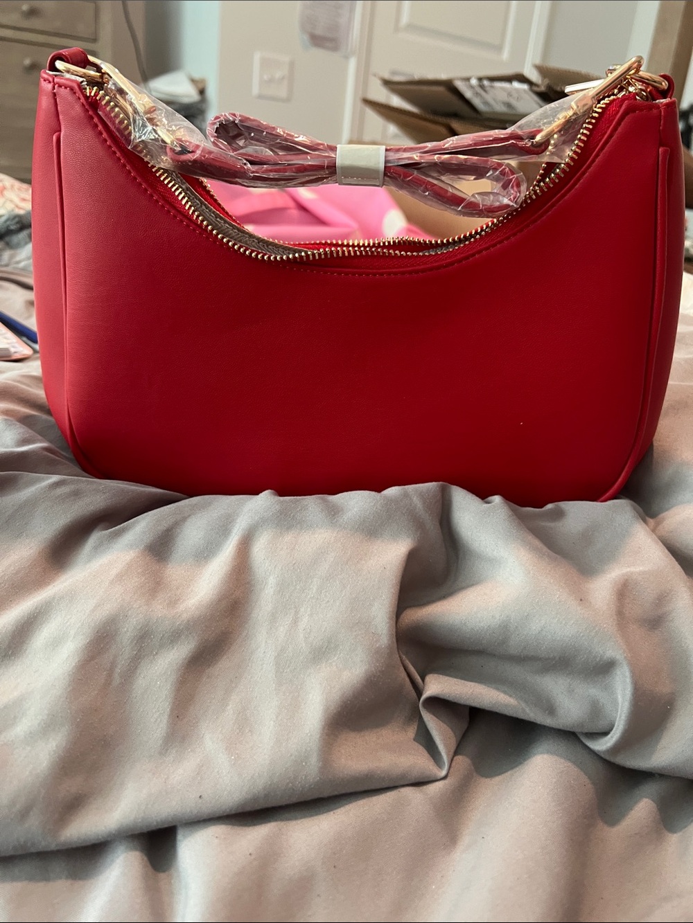 Beginning Boutique Designer inspired Red Shoulder Bag with Gold Hardware